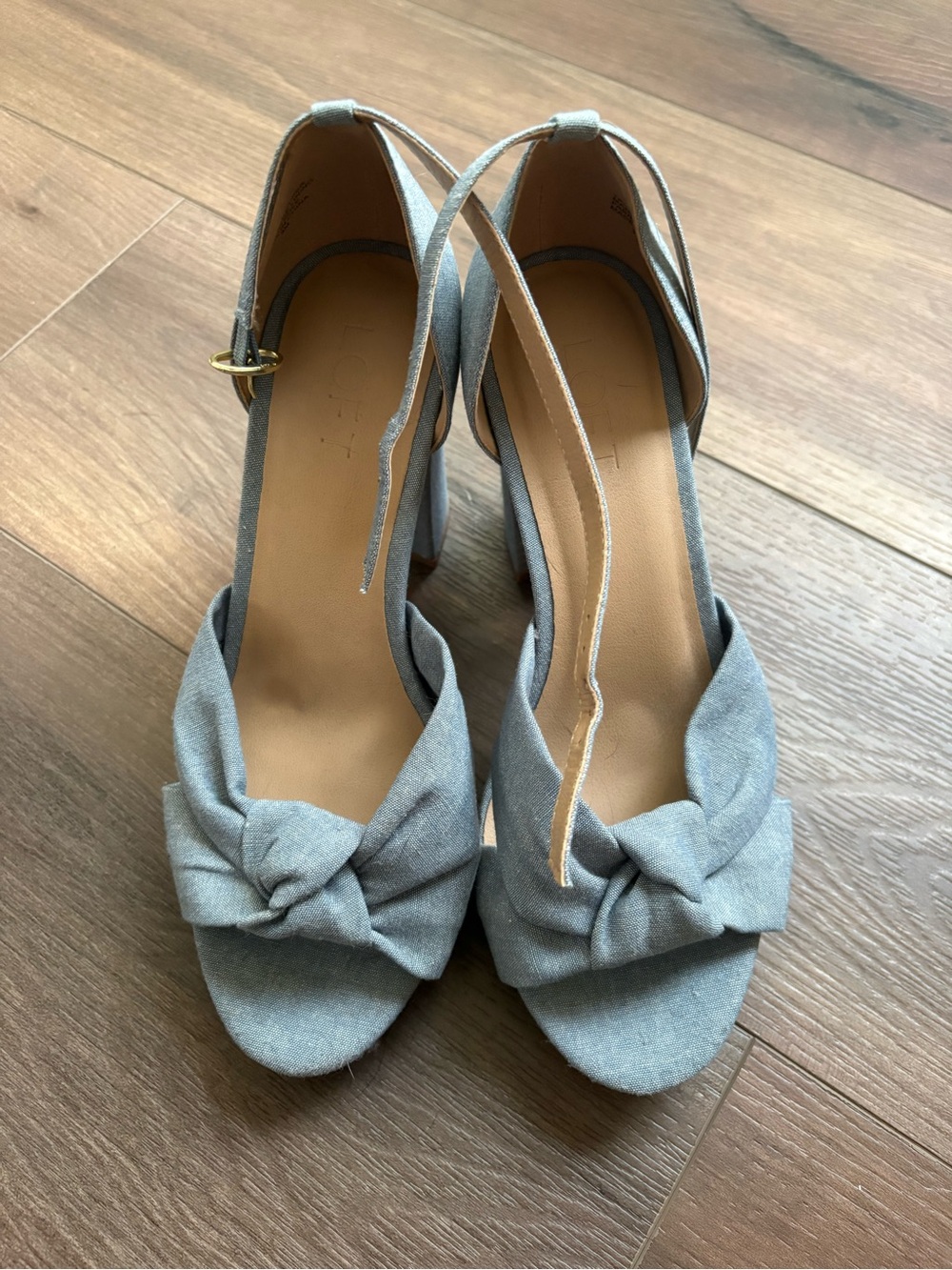 LOFT Light Blue Knotted Ankle Strap Block Heels